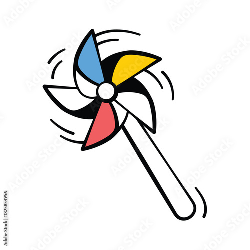 A spinning pinwheel toy that rotates with the wind