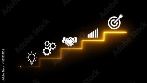Concept of step-by-step progress, goal achievement, business strategy, career growth, milestones, planning, and effective project management. Motion graphics of progress idea. 4k video