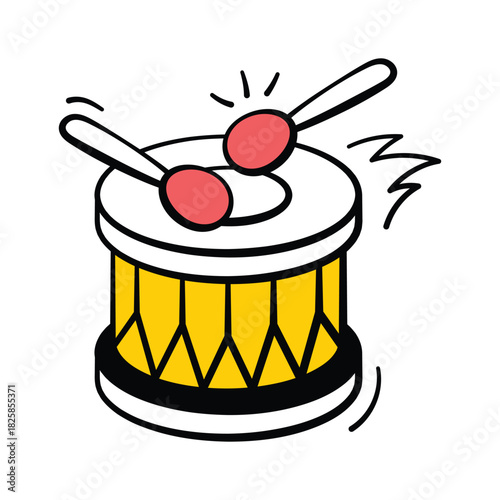 A vibrant drum with drumsticks symbolizing music, rhythm, and entertainment