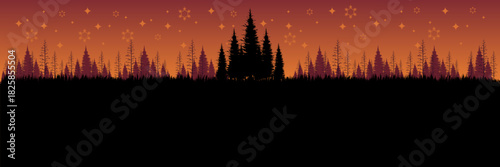 Festive winter background with a white snowfield and a green forest silhouette perfect for a website.