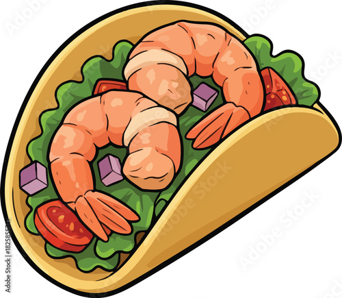 Shrimp Taco Mexican dish vector illustration