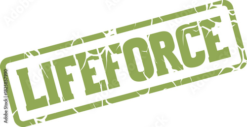 Distressed Lifeforce Green Rubber Stamp Design Representing Vitality, Strength, and Natural Health