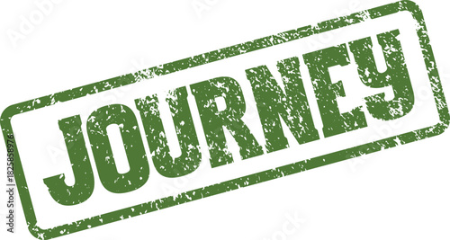 Grunge textured green rubber stamp displaying the motivational word JOURNEY for exploration