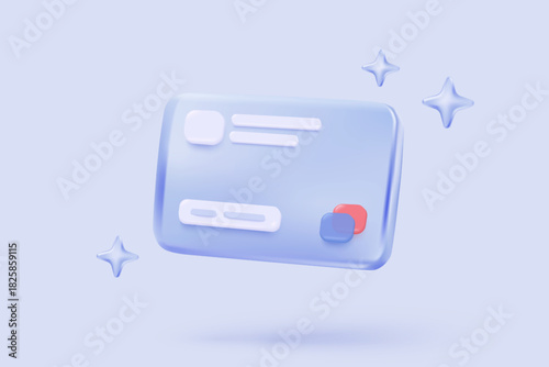 3D glass credit card icon security for online shopping, financial transactions, payment credit card with payment protection concepts. 3d business finance vector icon render illustrator