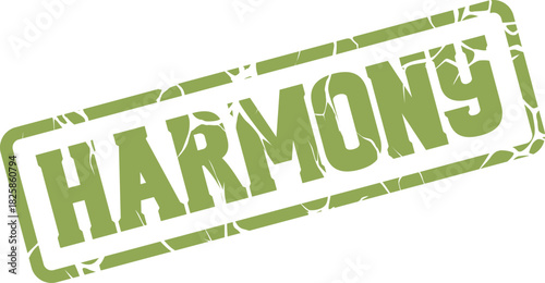 Vibrant green Harmony word stamp depicting balance peace and agreement in life