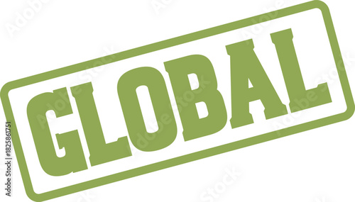 Clean green Global word stamp signifying worldwide reach, international connection, and universal concepts