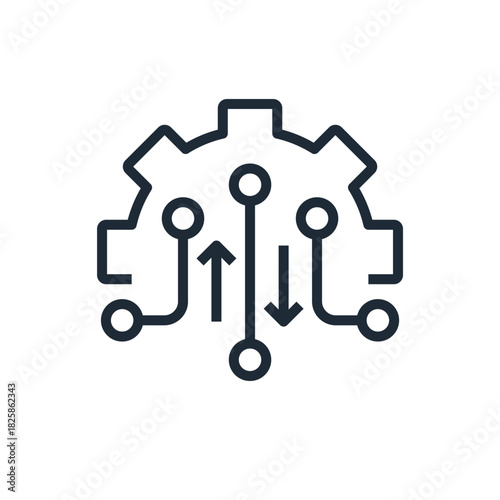Digital electronic control gear technology. Vector linear icon illustration isolated on white background.
