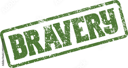 Bold green grunge rubber stamp displaying the essential word bravery for strength and unwavering resilience