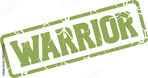 Robust green rubber stamp with a grunge texture displaying the powerful word WARRIOR