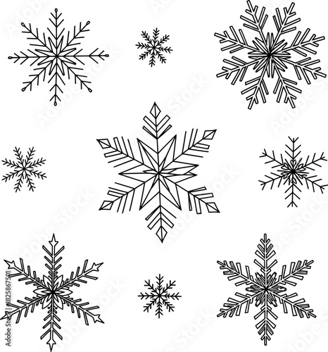 Vector set of Christmas winter decoration snowflakes illustration pattern