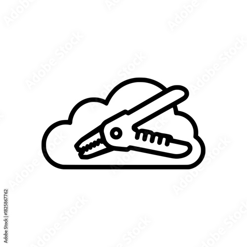 Clean line art icon of clip embedded in cloud shape for productivity and office concept illustration