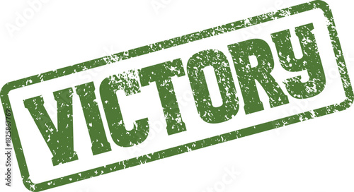 An authentic green rubber stamp marking the triumphant word victory symbolizing success and achievement