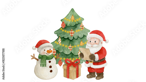 Happy Santa Claus cartoon character in red suit with a gift bag, isolated on a white background for Christmas and winter holiday greeting illustration