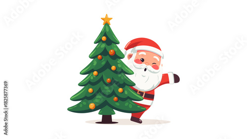 Happy Santa Claus cartoon character in red suit with a gift bag, isolated on a white background for Christmas and winter holiday greeting illustration