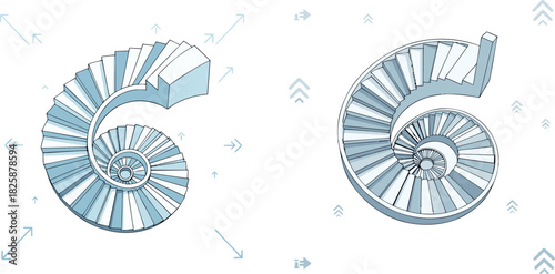 Elegant Spiral Staircase Design Architectural Illustration Depicting a Classic Stairway Structure