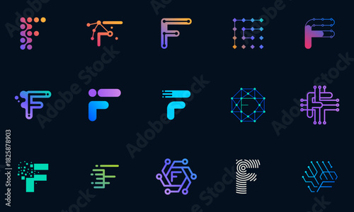 Vector technology logo design letter F template