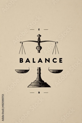 Vintage engraving depicting balanced scale weighing justice symbols, representing equality through precise measurement and symbolic legal metaphor