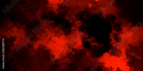 Abstract grunge red and black powder explosion cloud on black background. dark red smoke Like cloud wave effect on black. dark fire flame grunge texture background. toned fiery red sky.