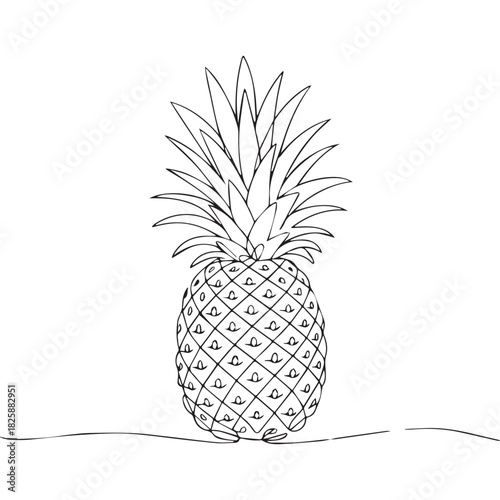 One continuous line illustration of an pineapple, isolated on white background.
