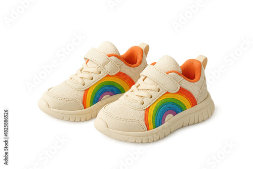 Cute toddler rainbow sneakers isolated on a transparent background, stylish