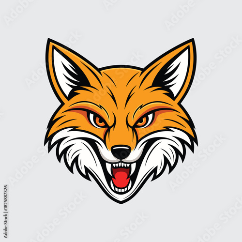 Angry Fox Head Vector Illustration Mascot Style for Sport Team Character with Detailed Orange Fur and Fierce Expression Isolated on Plain Background Cartoon Style