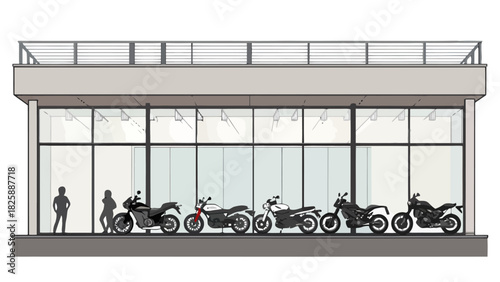 Explore a modern motorcycle dealership with diverse models, inviting customers to experience the thrill of riding and find their perfect machine for adventure