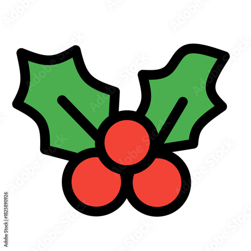 Holly Leaves and Berries Icon – Flat Color Vector