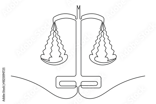 Continuous line drawing of court scale icon minimalist style isolate
