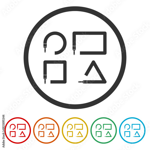 Four different shapes drawn with a paintbrush icon. Set icons in color circle buttons