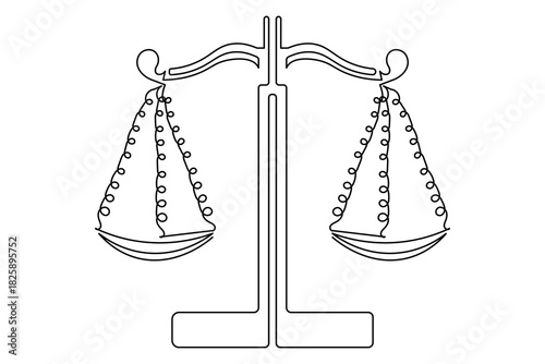  Law court scale continuous outline drawing simple style justice symbol