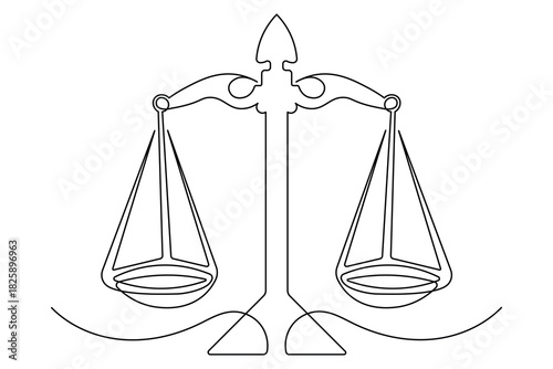 Minimalist style legal scale illustration continuous line drawing law icon