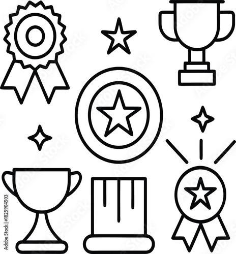 Awards and achievements line art icons set