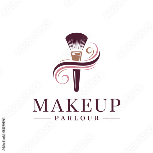 Beauty's Emblem: A sophisticated emblem, featuring an elegantly styled makeup brush with flowing design, symbolizes the art and allure of a makeup parlor. 