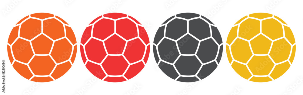 Obraz premium Handball Sport Icon Collection, Player Silhouettes, Ball and Goal Symbols, Ideal for Sports Branding, Athletic Graphics, and Handball Event Illustration