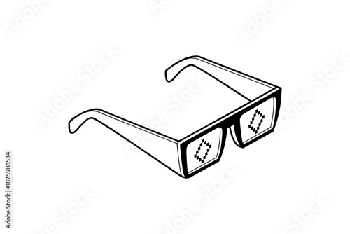 3d, Pixel black glasses on white background