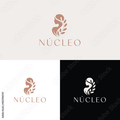 Elegant Harmony: A refined logo representing a silhouette of a woman intertwined with floral elements, symbolizing a graceful blend of nature and beauty.