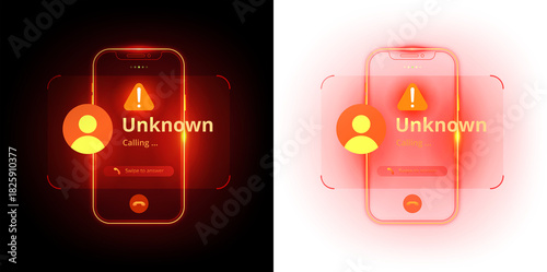 Png Mobile Phone Scam and Fraud Warning on Screen Unknown Call - Hacking and Cyber Security Risk Spam Alert