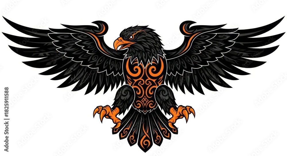 Obraz premium Stylized Black and Orange Eagle Mascot Design