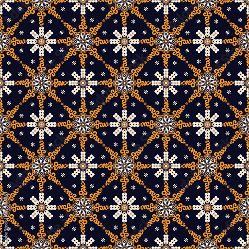Modified batik Truntum seamless pattern with elegant floral and star details. Ideal for textile prints, crafts, fashion, and wedding design. Editable and repeatable vector.