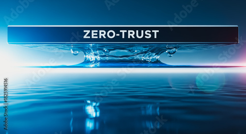 Zero-trust concept represented by a floating dark block above rippling water