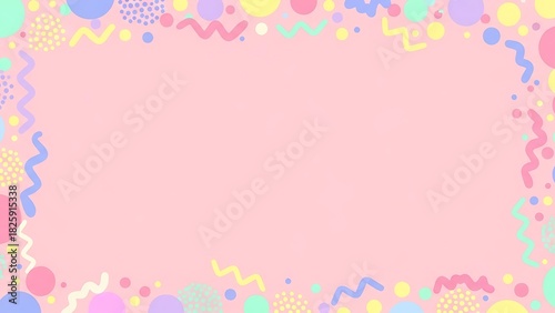 Wallpaper Mural Whimsical pastel pink background with a vibrant, playful border of colorful geometric shapes and squiggles, perfect for festive celebrations, invitations, or cheerful design projects Torontodigital.ca