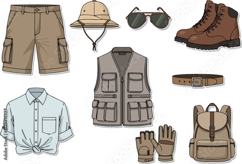 Safari Adventure Outfit Illustration of Essential Explorer Gear