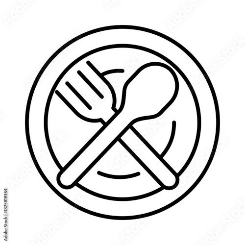 Minimalist food and dining line icon featuring a fork and spoon inside a circular outline. Perfect for restaurant menus, food delivery apps, culinary blogs, cafe branding, and hospitality-related