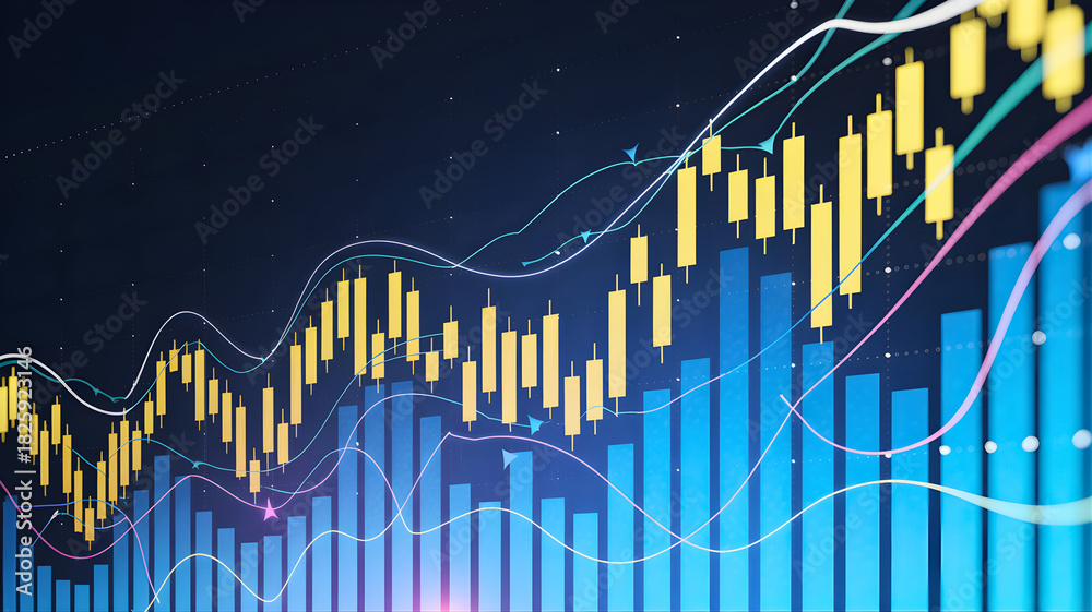 Naklejka premium Stock market financial analysis concept with charts and graphs, economic data visualization