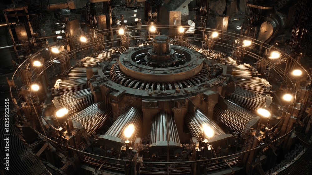 Obraz premium High - tech industrial equipment with multiple lights and metallic structure