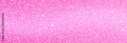 Glitter disco ball pattern background with pink mosaic texture and mirror sequin tiles. Seamless party backdrop with sparkle effects for club dance floor, neon lights and retro disco atmosphere.