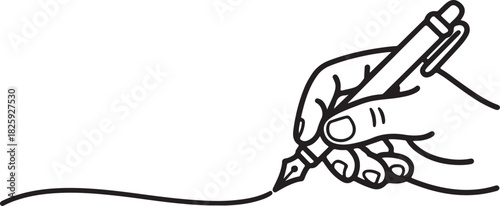 hand holding fountain pen line art drawing icon symbol vector Illustration