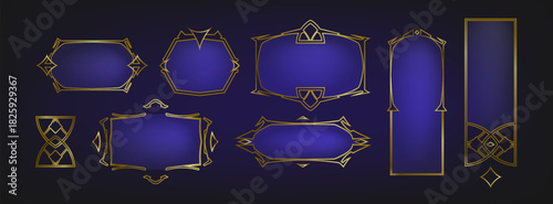 Medieval game ui frames set isolated on background. Vector realistic illustration of gothic golden line borders, luxury vintage menu boxes for antique user interface design, royal emblem, rank button