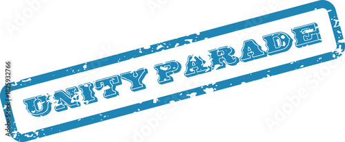 Retro Unity Parade Blue Stamp Design with Splatter and Distressed Texture