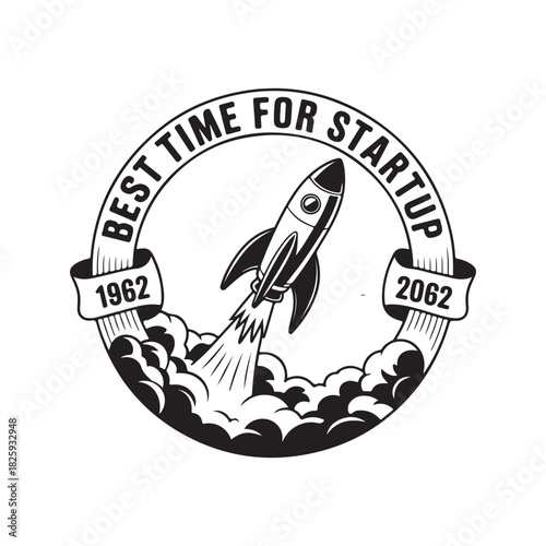 Rocket launching with best time for startup text and dates